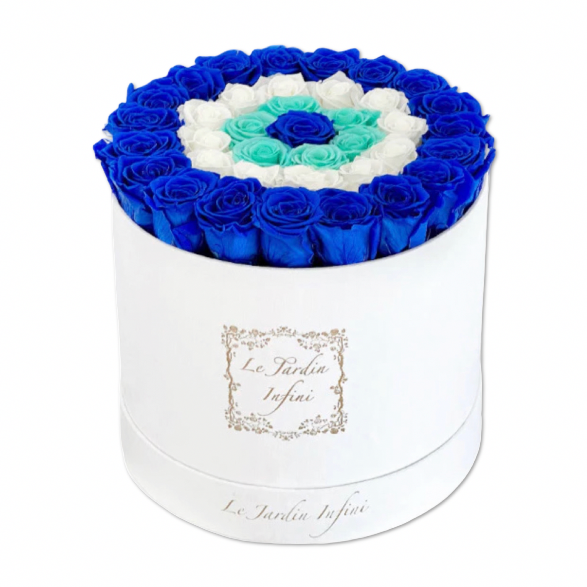 Evil Eye Preserved Roses - Large Round Luxury White Suede Box