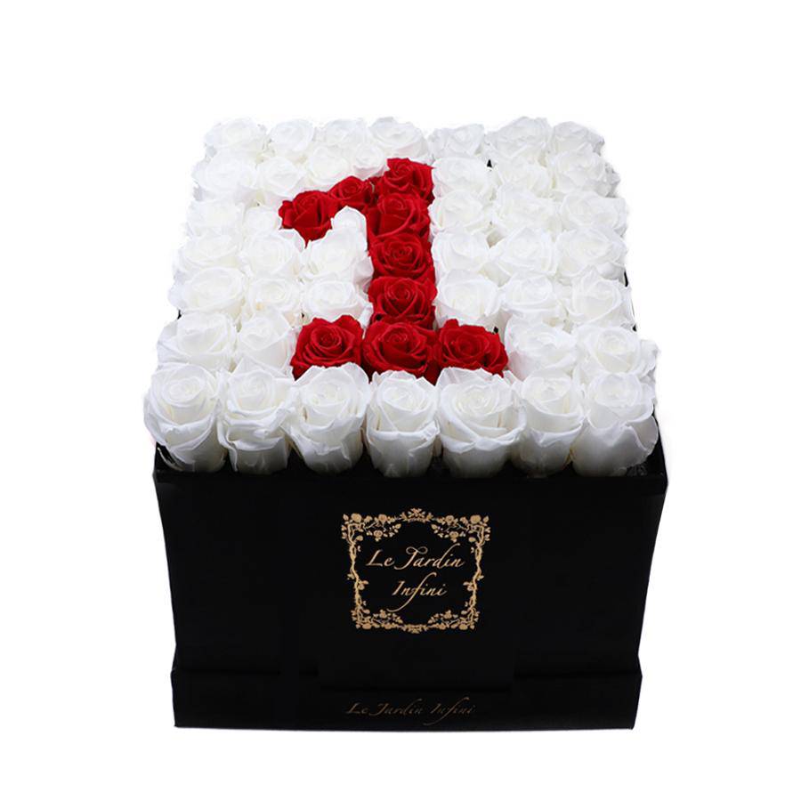 1 Red & White Preserved Roses - Large Square Luxury Black Suede Box afterpay flowers