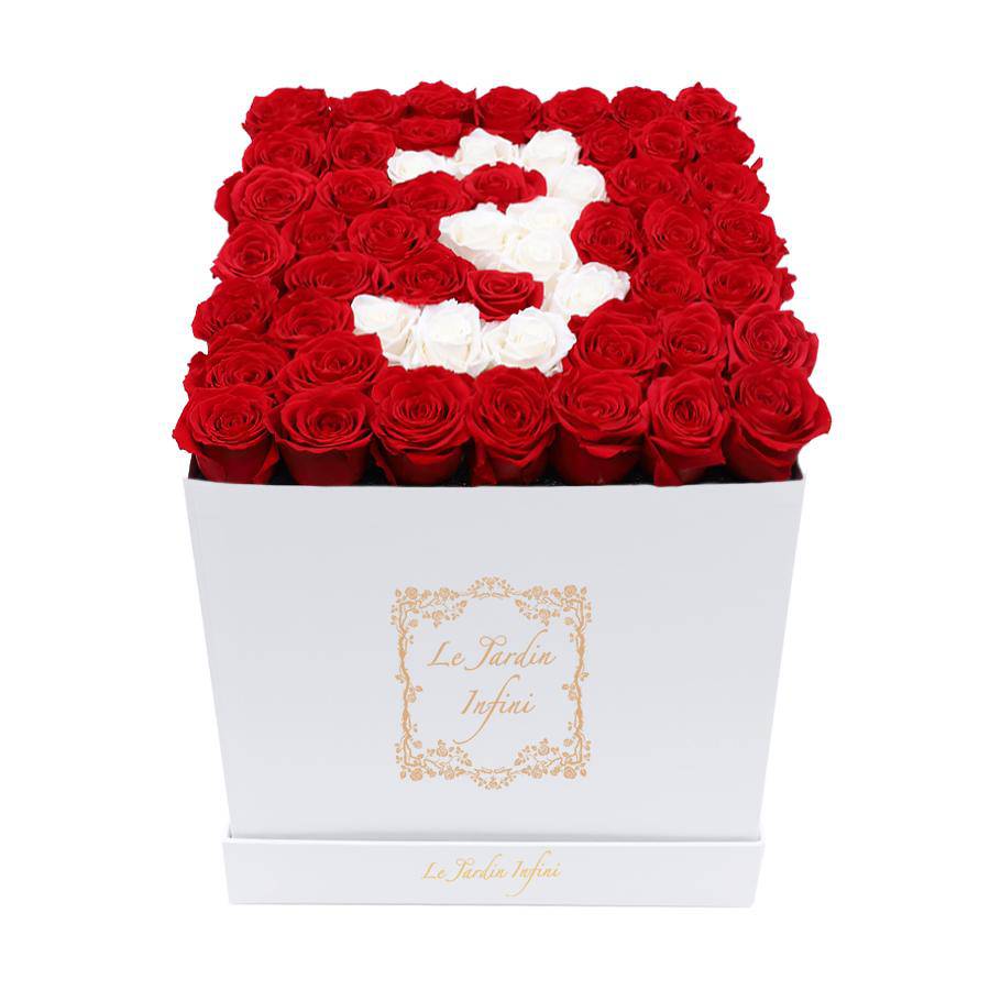 #3 Red & White Preserved Roses - Large Square Luxury White Box - Le Jardin Infini Roses in a Box