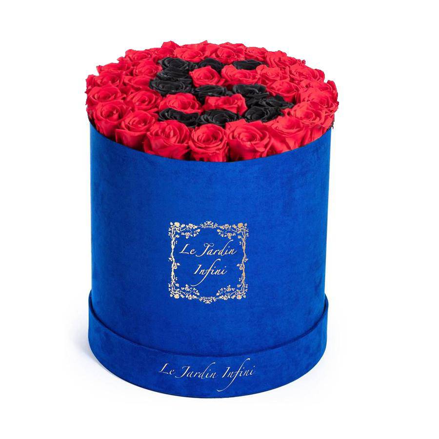 #5 Black & Red Preserved Roses - Large Round Luxury Blue Suede Box