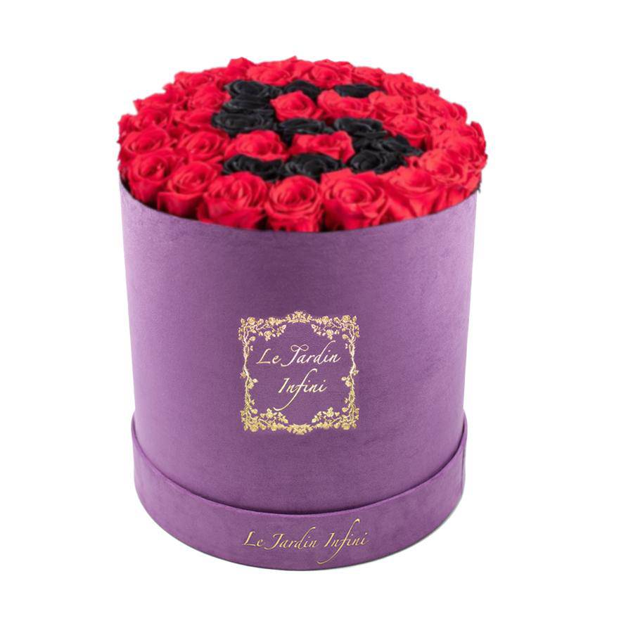 Number 5 Black & Red Preserved Roses - Large Round Luxury Purple Suede Box