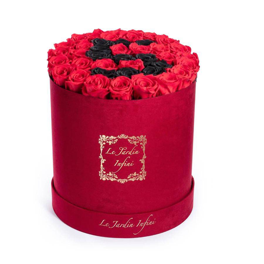 Number 5 Black & Red Preserved Roses - Large Round Luxury Red Suede Box