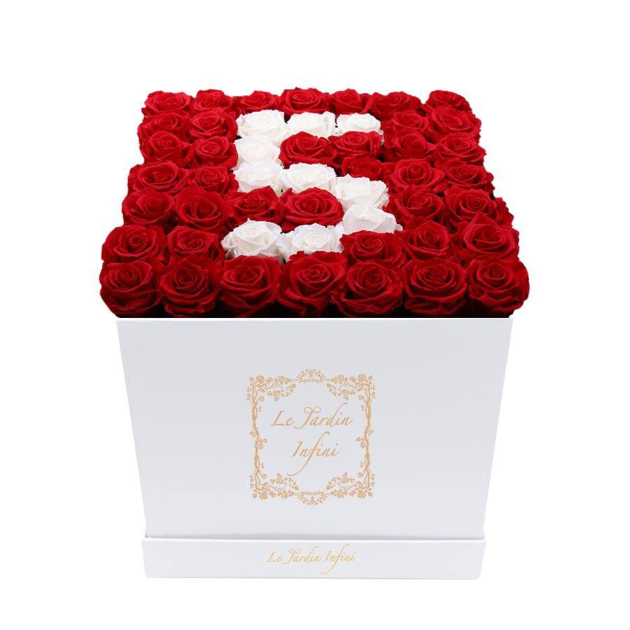 #5 Red & White Preserved Roses - Large Square Luxury White Box