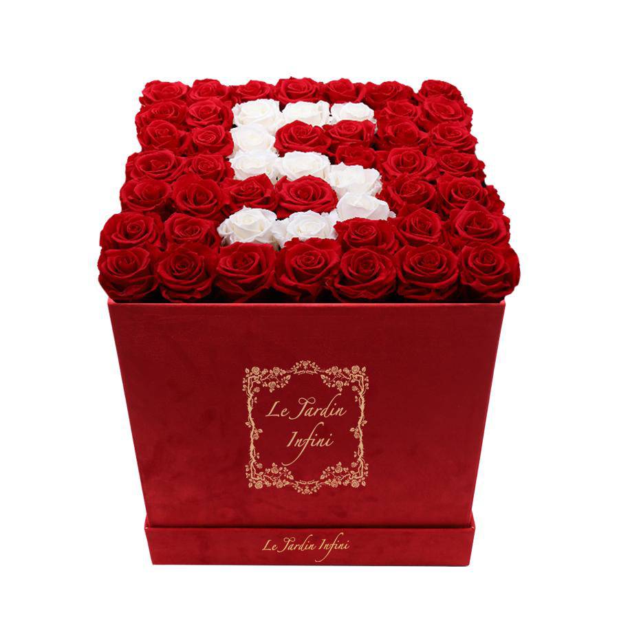 #5 Red & White Preserved Roses - Luxury Large Square Red Suede Box - Le Jardin Infini Roses in a Box