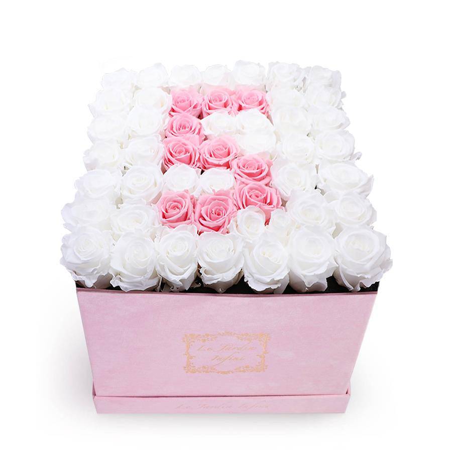 #5 Soft Pink & White Preserved Roses - Luxury Large Square Suede Pink Box
