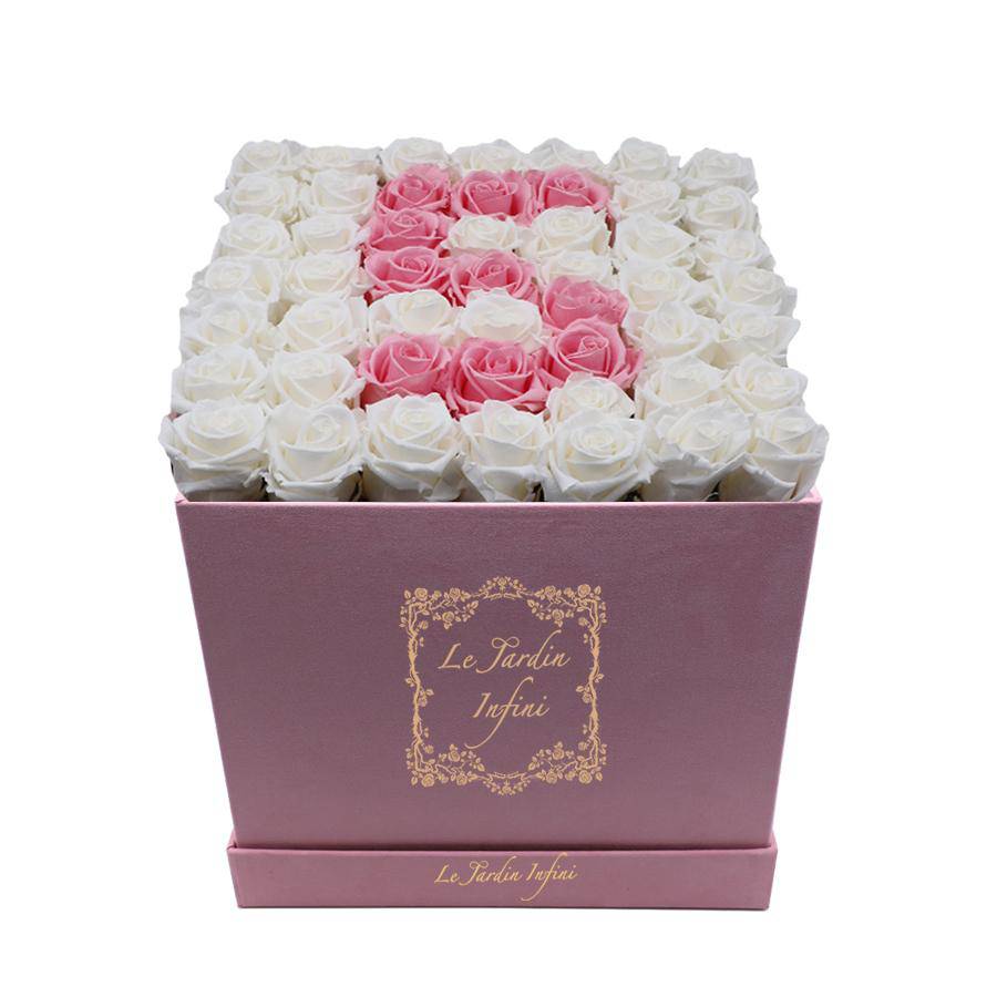 #5 White & Pink Preserved Roses - Large Square Luxury Pink Suede Box - Le Jardin Infini Roses in a Box