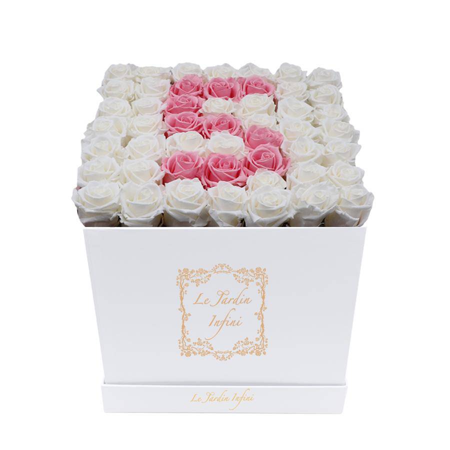 #5 White & Pink Preserved Roses - Large Square Luxury White Box