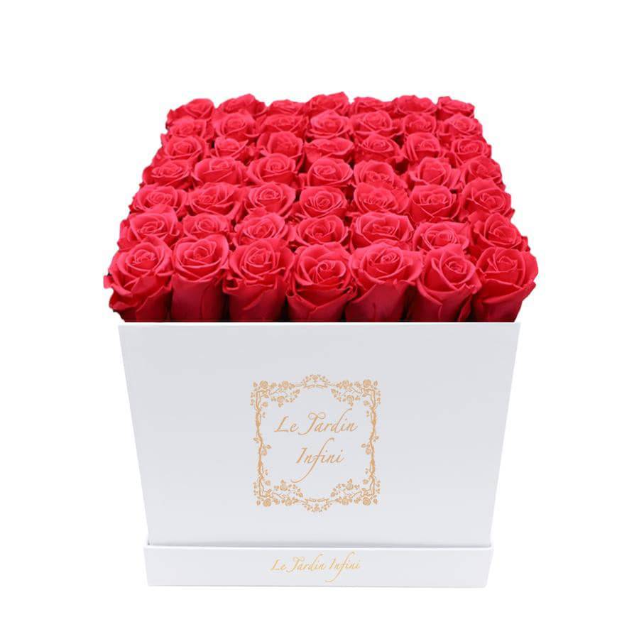 Dark Pink Preserved Roses - Large Square Luxury White Box