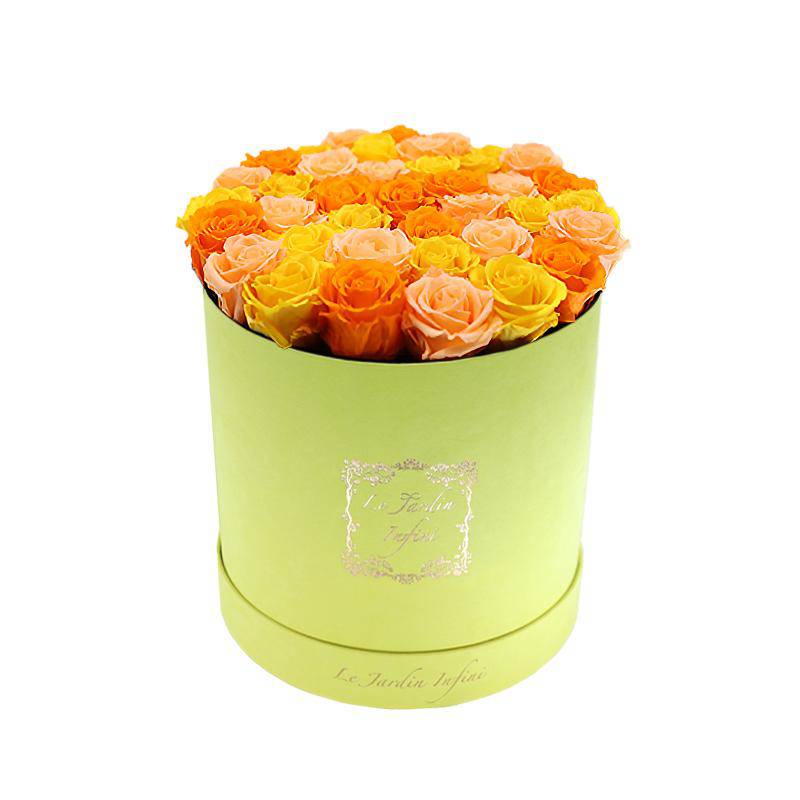 Fall Mix Preserved Roses - Large Round Luxury Yellow Suede Box