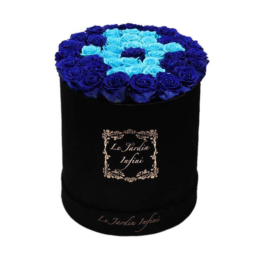 Hamsa Turquoise & Royal Blue Preserved Roses - Large Round Luxury Black Suede Box - Le Jardin Infini Roses in a Box