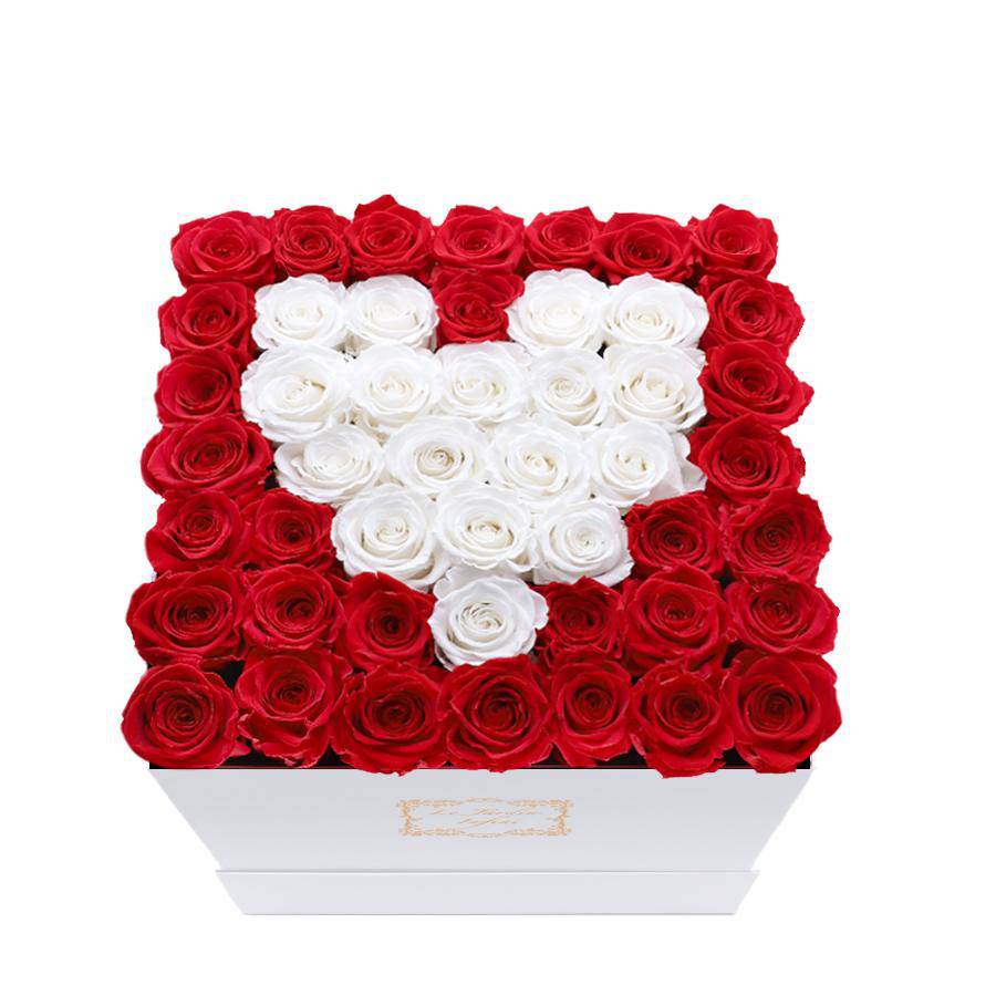 Heart Design White & Red Preserved Roses - Large Square Luxury White Box - Le Jardin Infini Roses in a Box