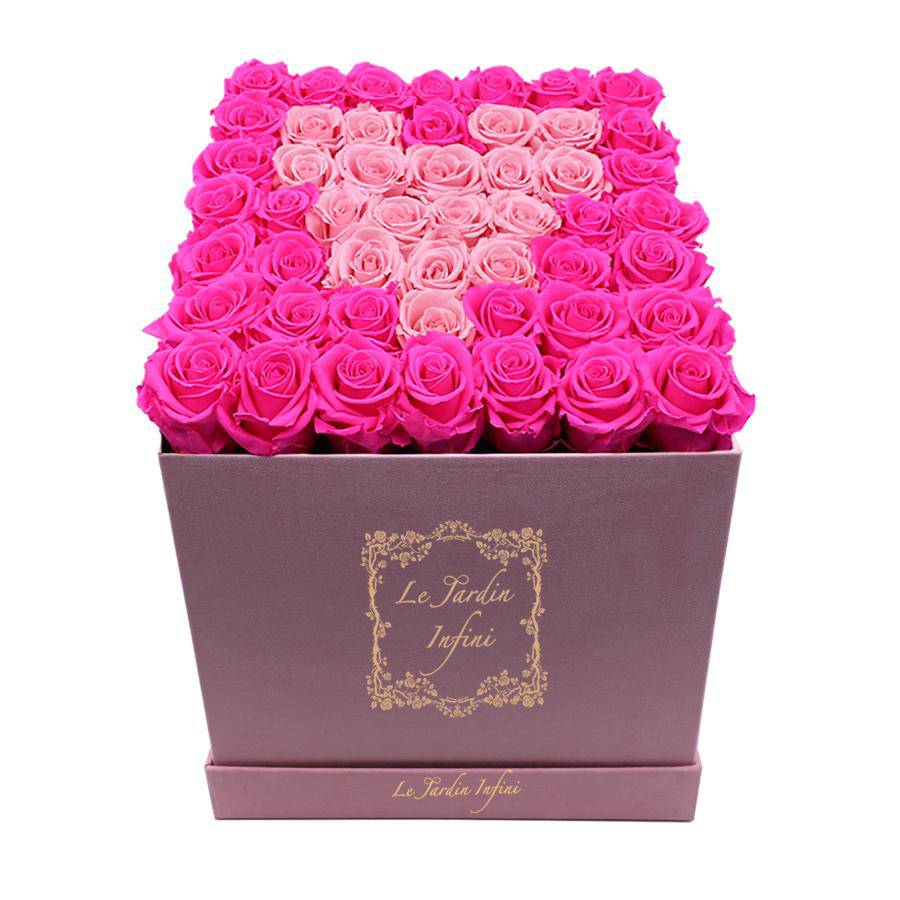 Heart Soft Pink & Hot Pink Preserved Roses - Large Square Luxury Pink Suede Box