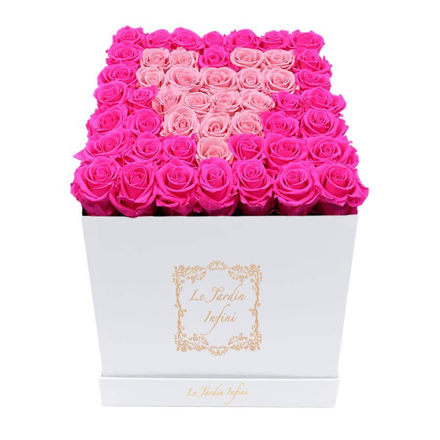 Heart Soft Pink & Hot Pink Preserved Roses - Large Square Luxury White Box