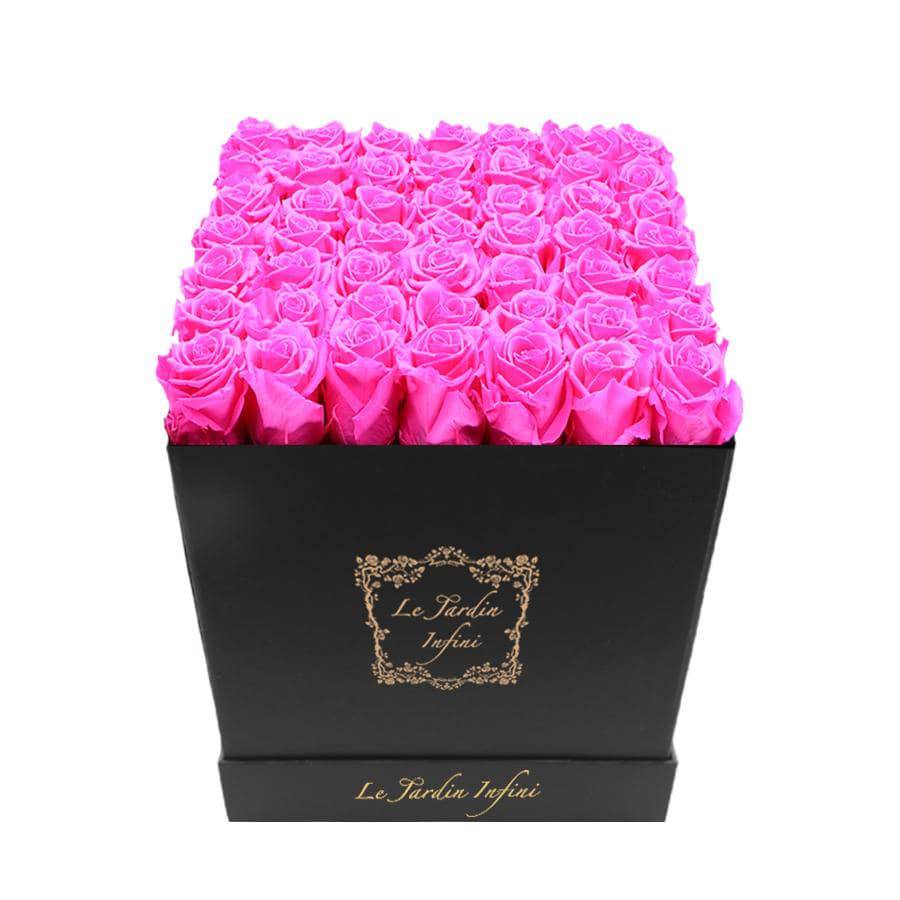 Hot Pink Preserved Roses - Large Square Luxury Black Box