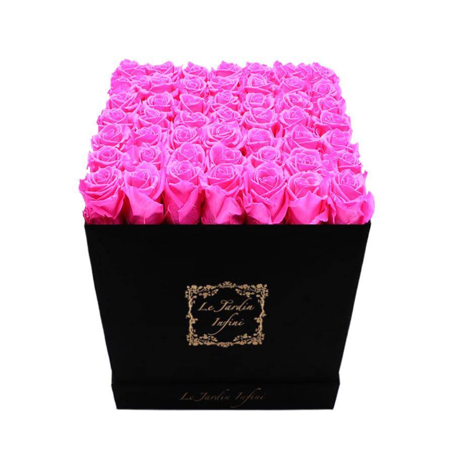 Hot Pink Preserved Roses - Large Square Luxury Black Suede Box - Le Jardin Infini Roses in a Box