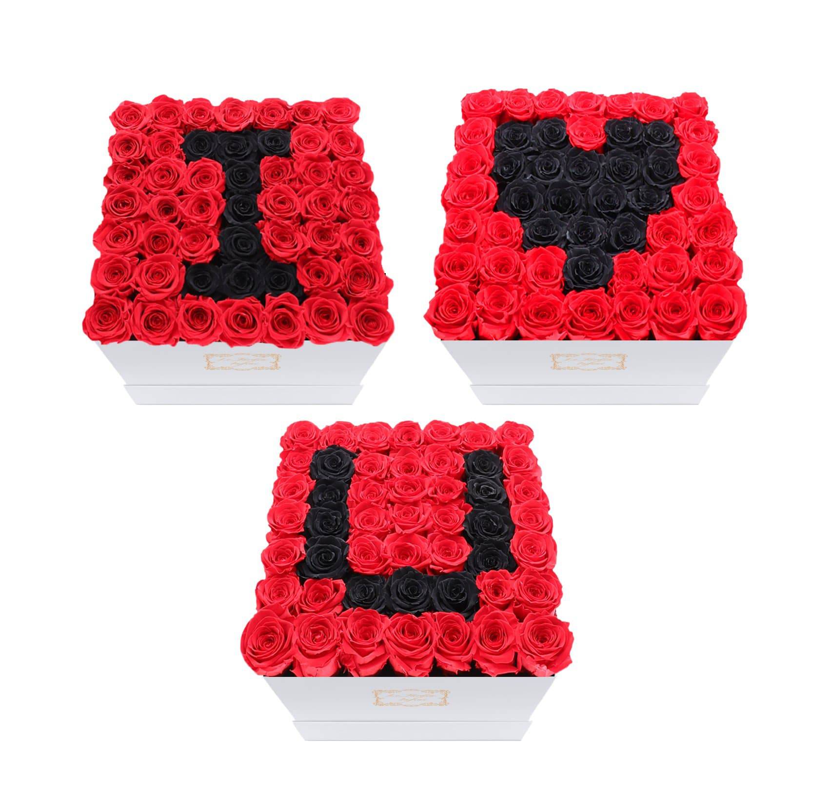 150 Roses I Love U Set Black & Red Preserved Roses - Large Square Luxury White Box