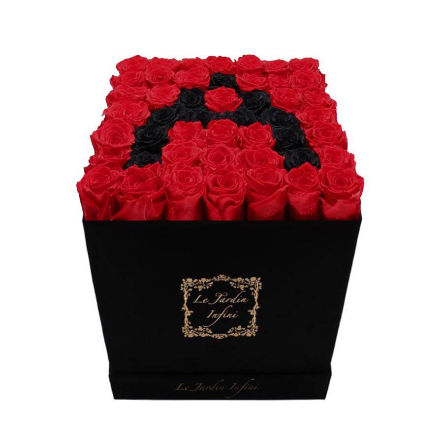 Letter A Black & Red Preserved Roses - Large Square Luxury Black Suede Box