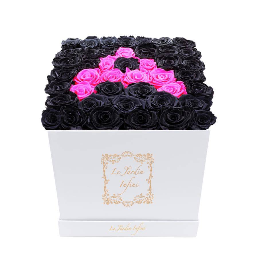 Letter A Hot Pink & Black Preserved Roses - Luxury Large Square White Box - Le Jardin Infini Roses in a Box