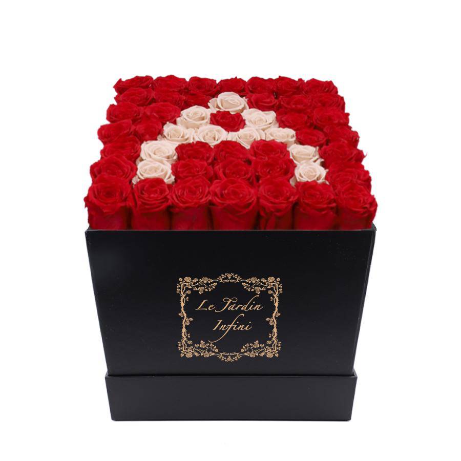 Letter A Khaki & Red Preserved Roses - Large Square Luxury Black Box - Le Jardin Infini Roses in a Box