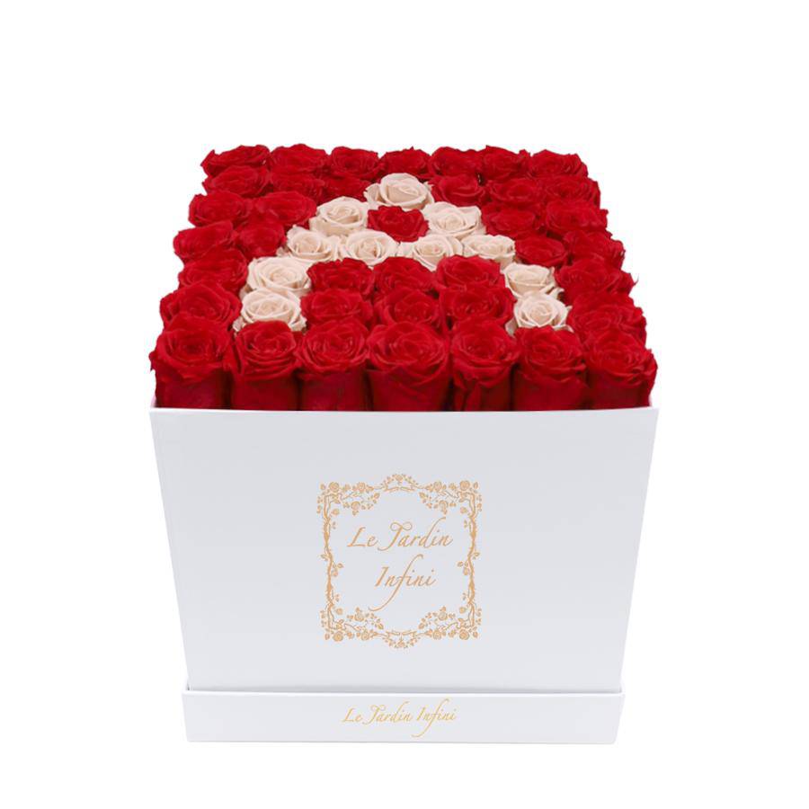 Letter A Khaki & Red Preserved Roses - Large Square Luxury White Box - Le Jardin Infini Roses in a Box