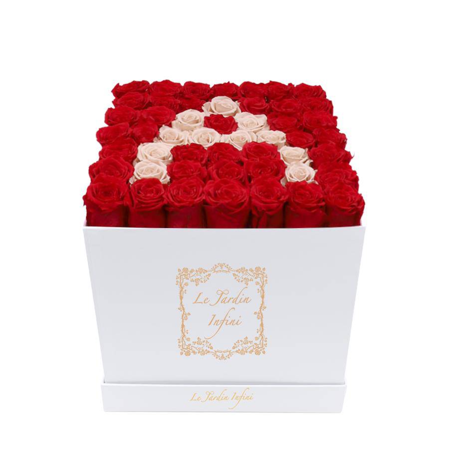 Letter A Khaki & Red Preserved Roses - Large Square Luxury White Box
