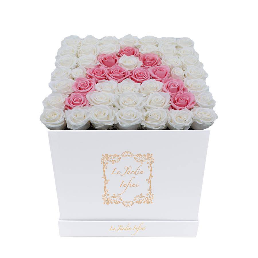 Letter A White & Pink Preserved Roses - Large Square Luxury White Box - Le Jardin Infini Roses in a Box