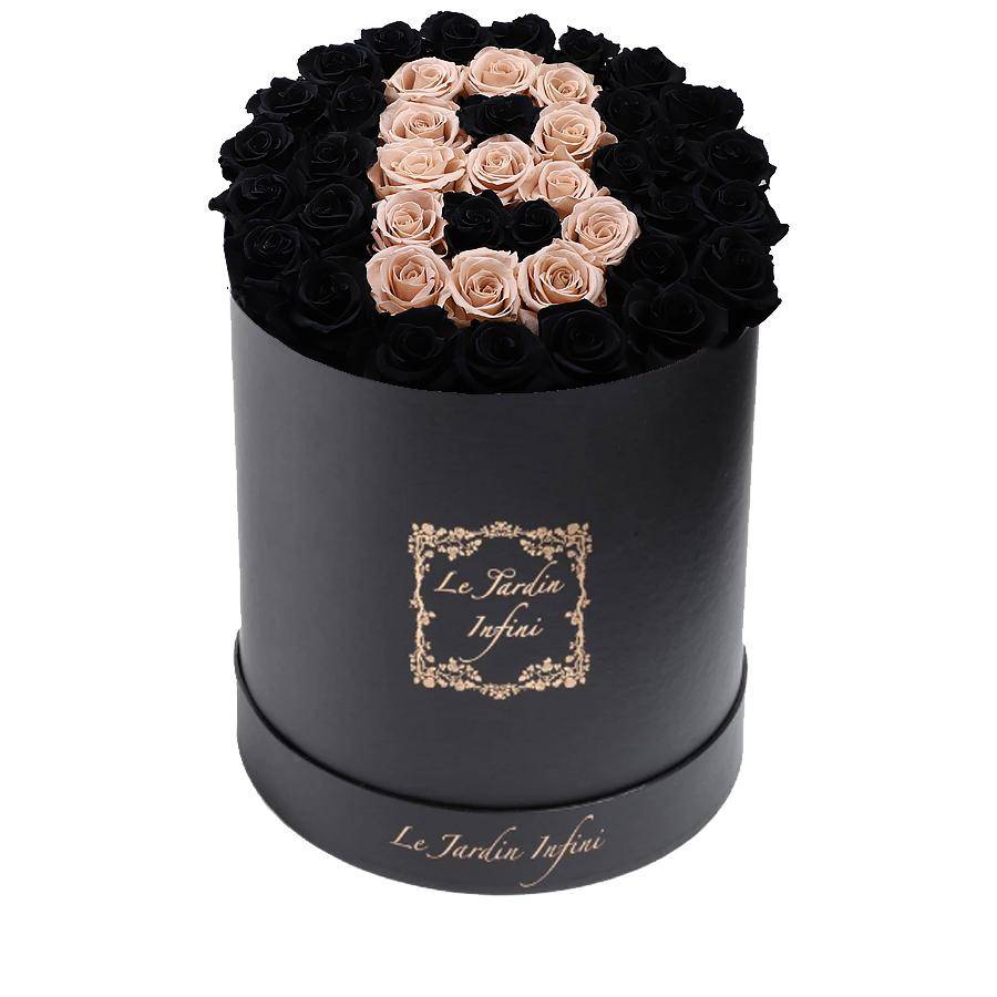 Letter B Black & Khaki Preserved Roses - Large Round Black Box - Le Jardin Infini Roses in a Box