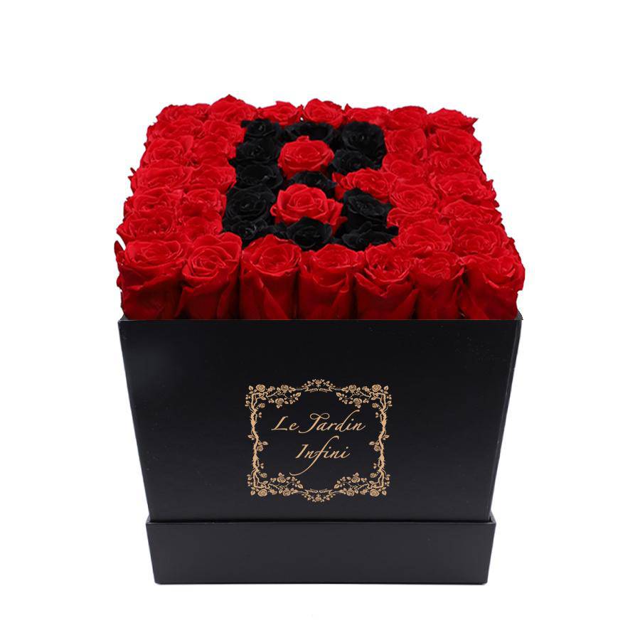 Letter B Black & Red Preserved Roses - Large Square Luxury Black Box