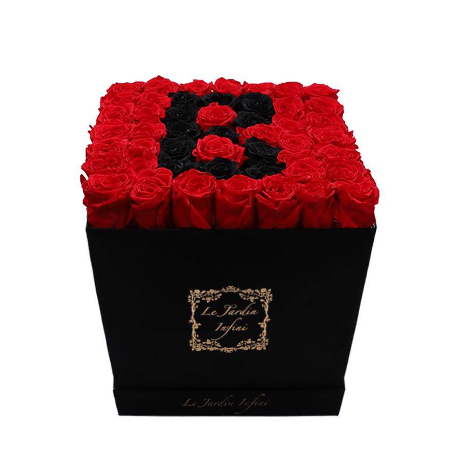 Letter B Black & Red Preserved Roses - Large Square Luxury Black Suede Box - Le Jardin Infini Roses in a Box