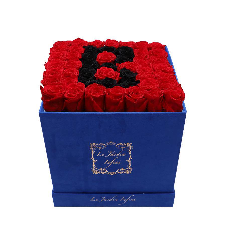 Letter B Black & Red Preserved Roses - Large Square Luxury Blue Suede Box