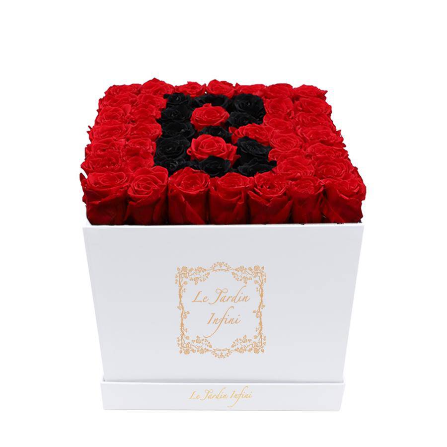 Letter B Black & Red Preserved Roses - Large Square Luxury White Box - Le Jardin Infini Roses in a Box