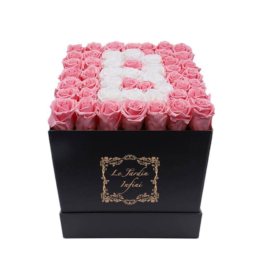 Letter B White & Pink Preserved Roses - Large Square Luxury Black Box - Le Jardin Infini Roses in a Box