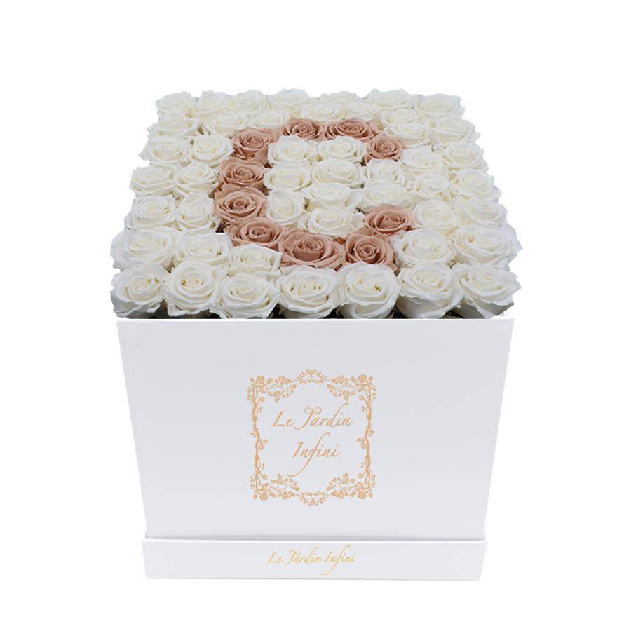 Letter C Khaki & White Preserved Roses - Large Square Luxury White Box - Le Jardin Infini Roses in a Box