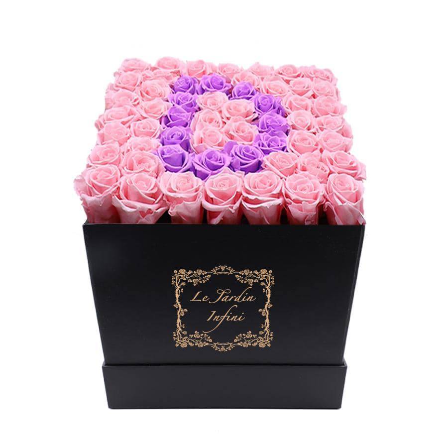 Letter D Lilac & Pink Preserved Roses - Large Square Luxury Black Box - Le Jardin Infini Roses in a Box