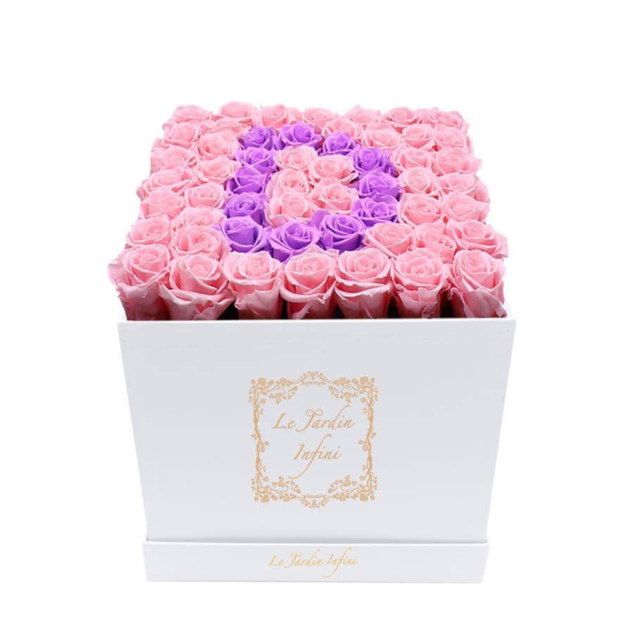 Letter D Lilac & Pink Preserved Roses - Large Square Luxury White Box - Le Jardin Infini Roses in a Box