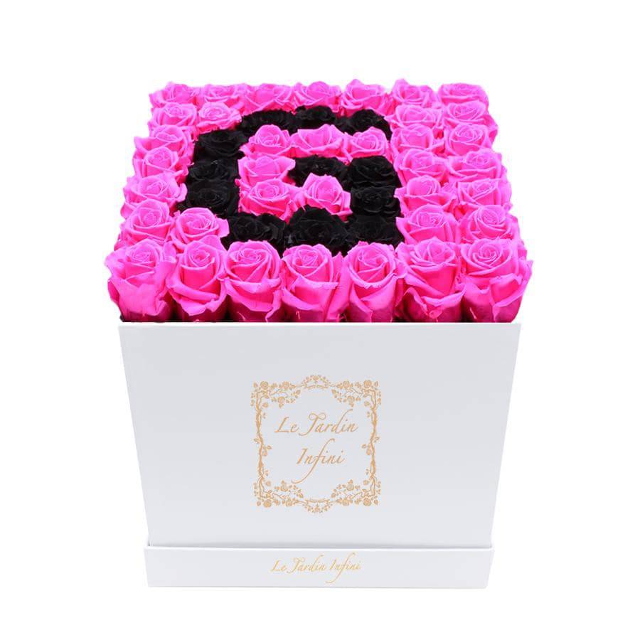 Letter G Black & Hot Pink Preserved Roses - Large Square Luxury White Box - Le Jardin Infini Roses in a Box