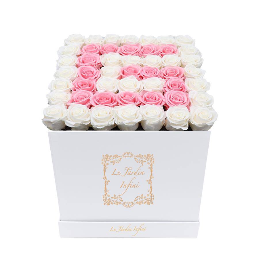 Letter G White & Pink Preserved Roses - Large Square Luxury White Box