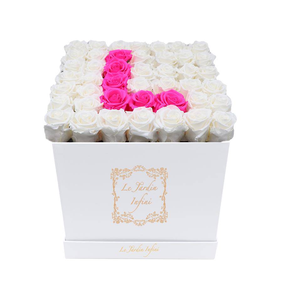 Letter L Hot Pink & White Preserved Roses - Luxury Large Square White Box