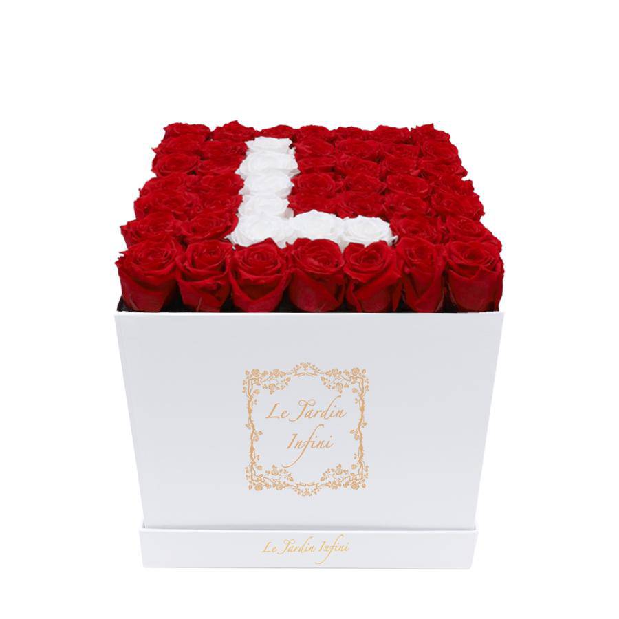 Letter L White & Red Preserved Roses - Large Square Luxury White Box - Le Jardin Infini Roses in a Box