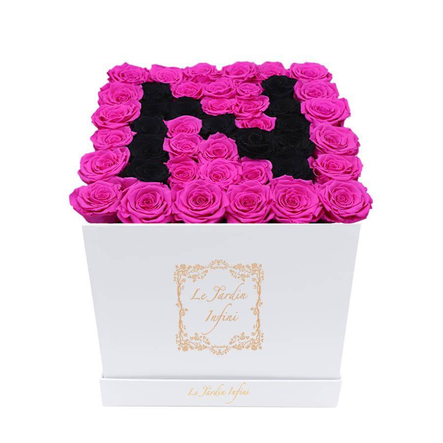 Letter N Black & Hot Pink Preserved Roses - Luxury Large Square White Box
