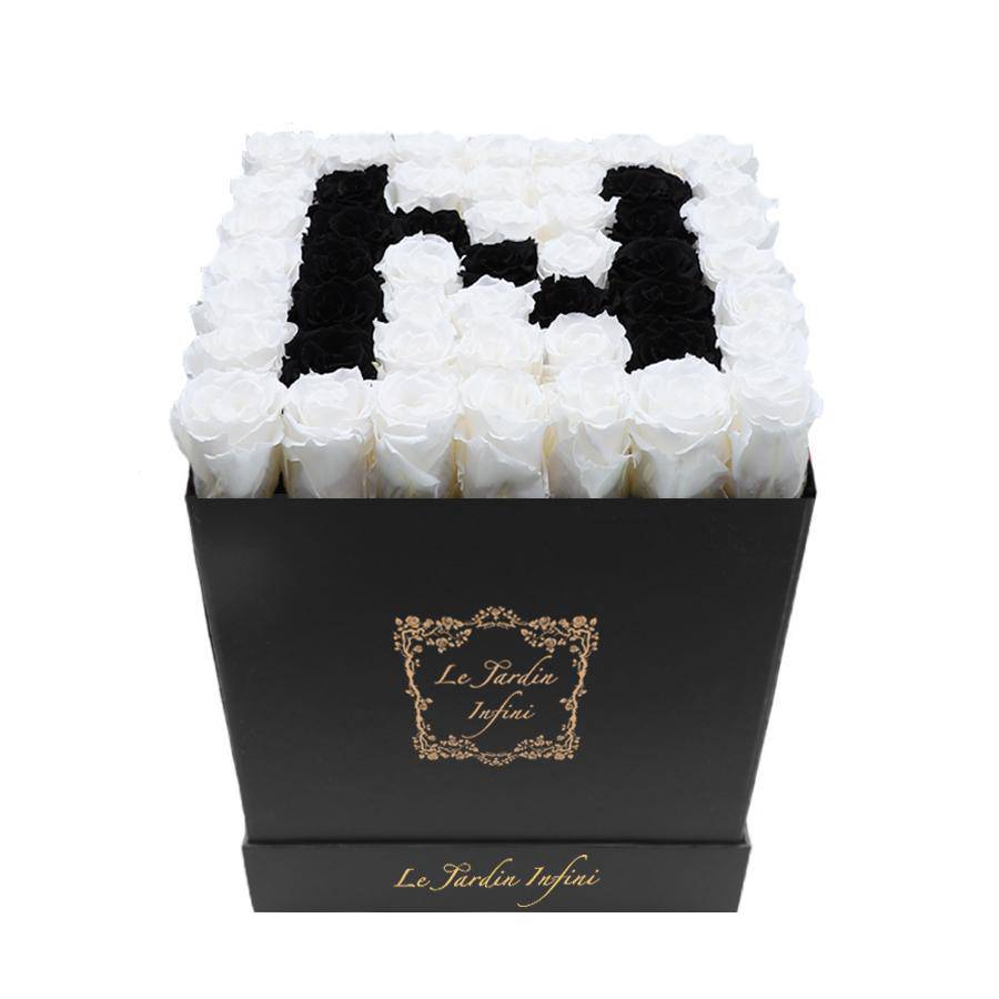 Letter N Black & White Preserved Roses - Large Square Luxury Black Box - Le Jardin Infini Roses in a Box