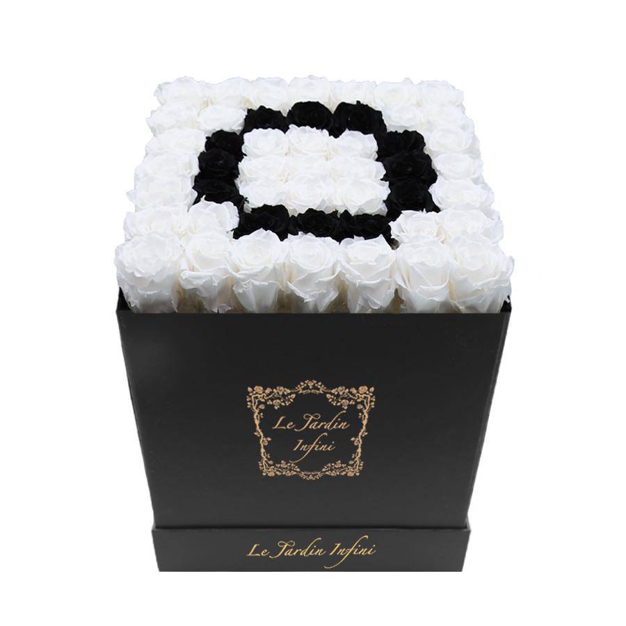 Letter O Black & White Preserved Roses - Large Square Luxury Black Box
