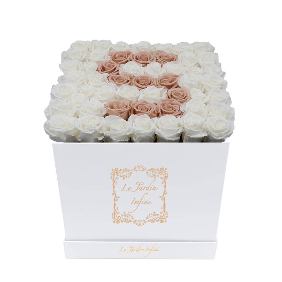 Letter S Khaki & White Preserved Roses - Large Square Luxury White Box