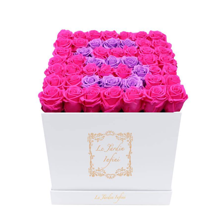 Letter S Lilac & Hot Pink Preserved Roses - Luxury Large Square White Box - Le Jardin Infini Roses in a Box