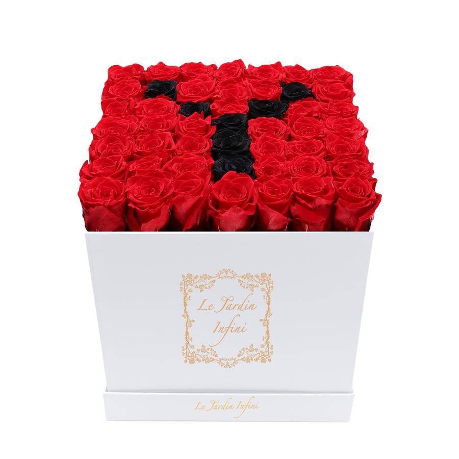 Letter Y Black & Red Preserved Roses - Large Square Luxury White Box - Le Jardin Infini Roses in a Box