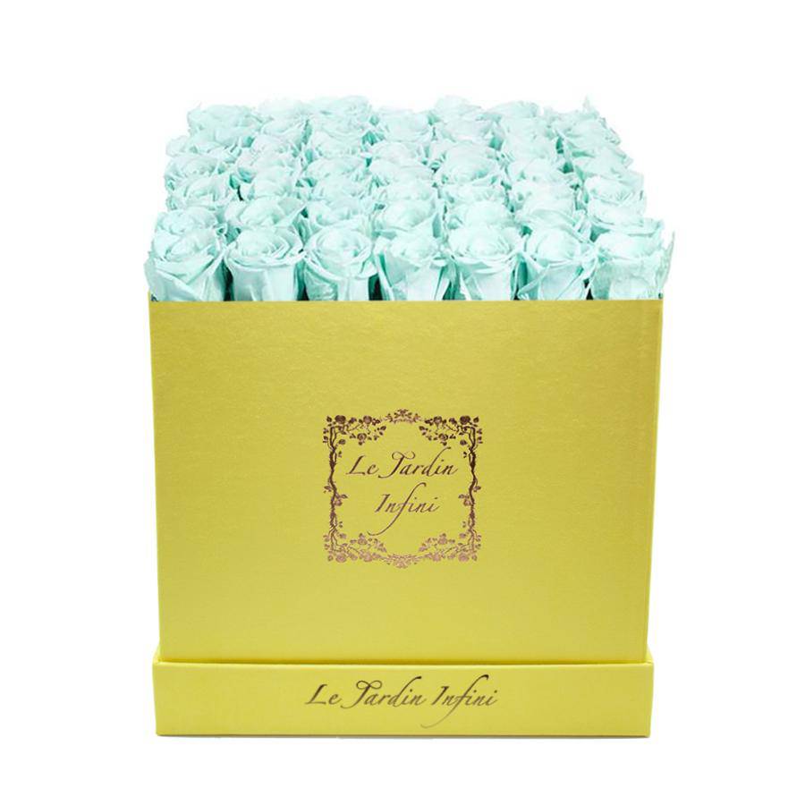 Light Green Preserved Roses - Large Square Luxury Yellow Suede Box - Le Jardin Infini Roses in a Box