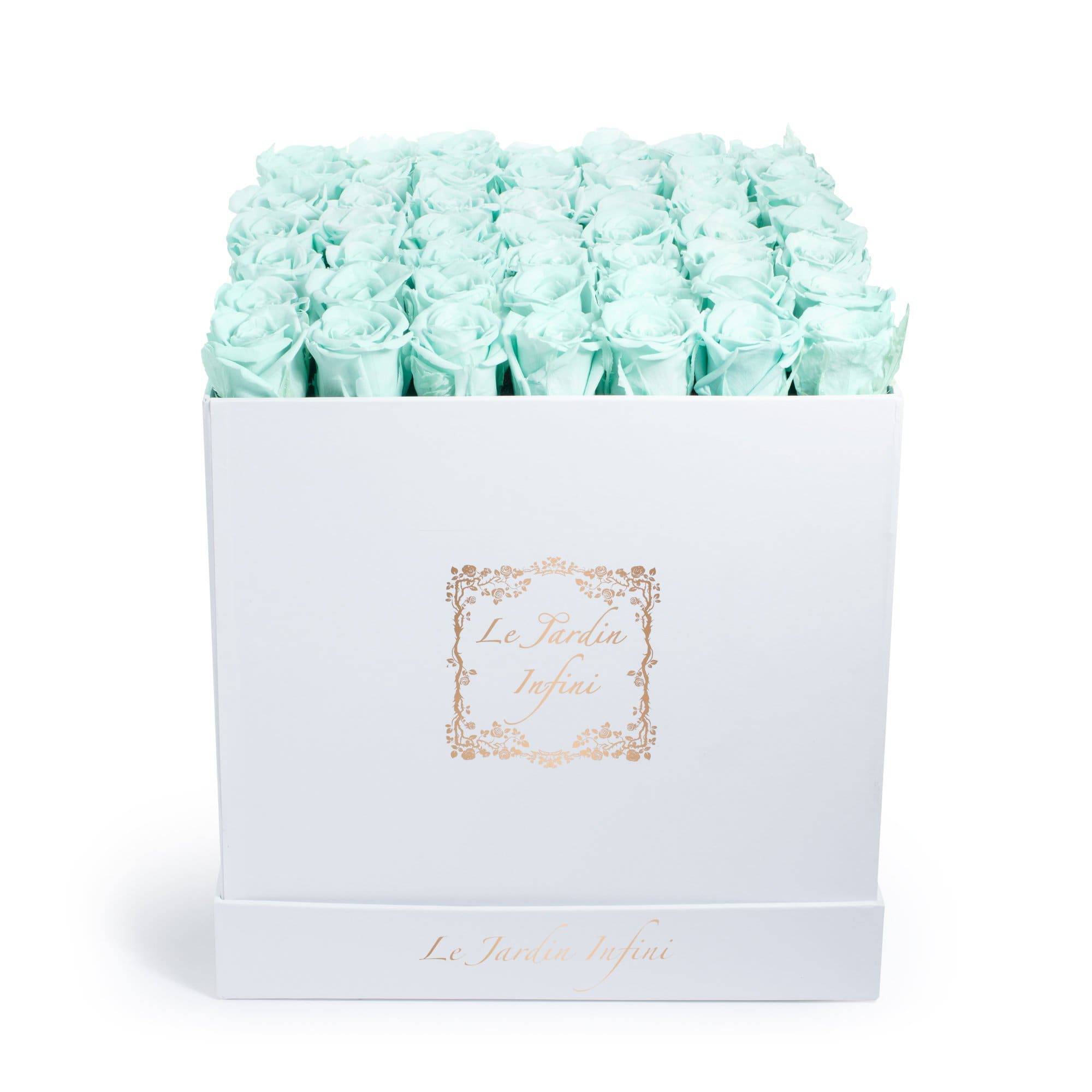 Light Green Preserved Roses - Large Square White Box - Le Jardin Infini Roses in a Box