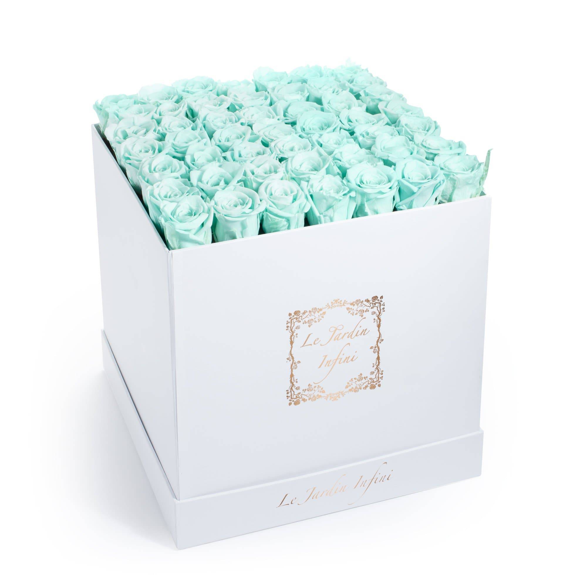 Light Green Preserved Roses - Large Square White Box - Le Jardin Infini Roses in a Box