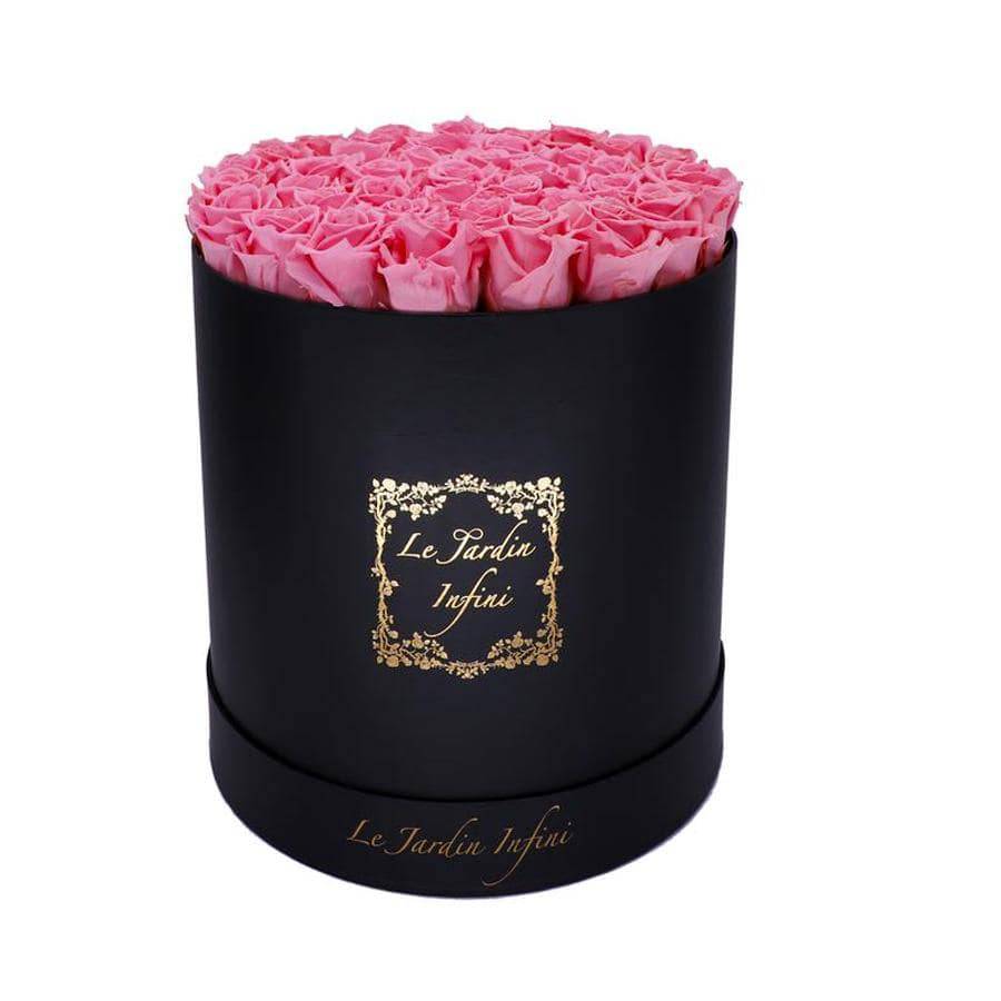 Pink Preserved Roses - Large Round Luxury Black Box - Le Jardin Infini Roses in a Box