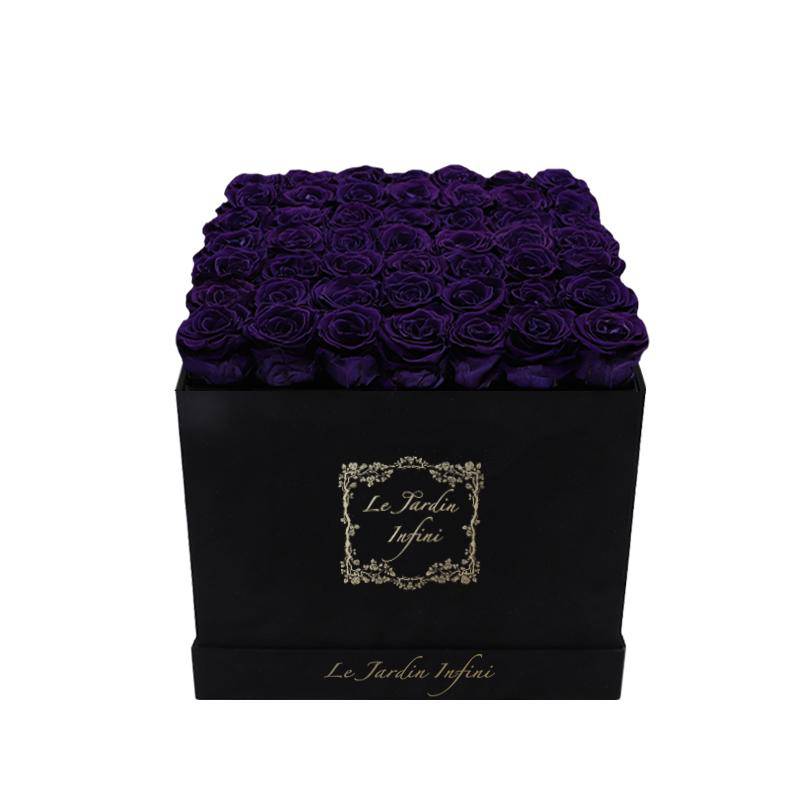 Purple Preserved Roses - Large Square Luxury Black Suede Box